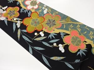 梅に草花模様織り出し袋帯